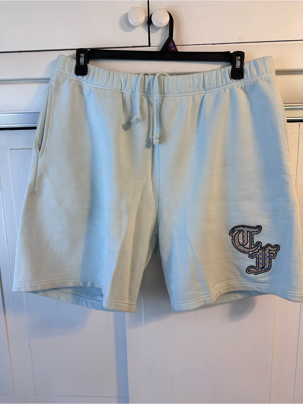 Teddy Fresh Light Blue Drawstring Athleisure Shorts with TF Patch
